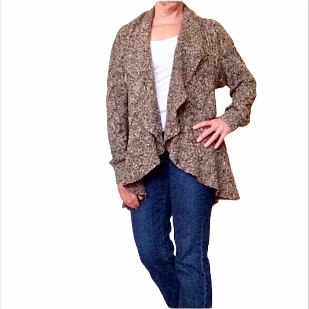 Chaus brown waterfall style cabled open cocoon cardigan